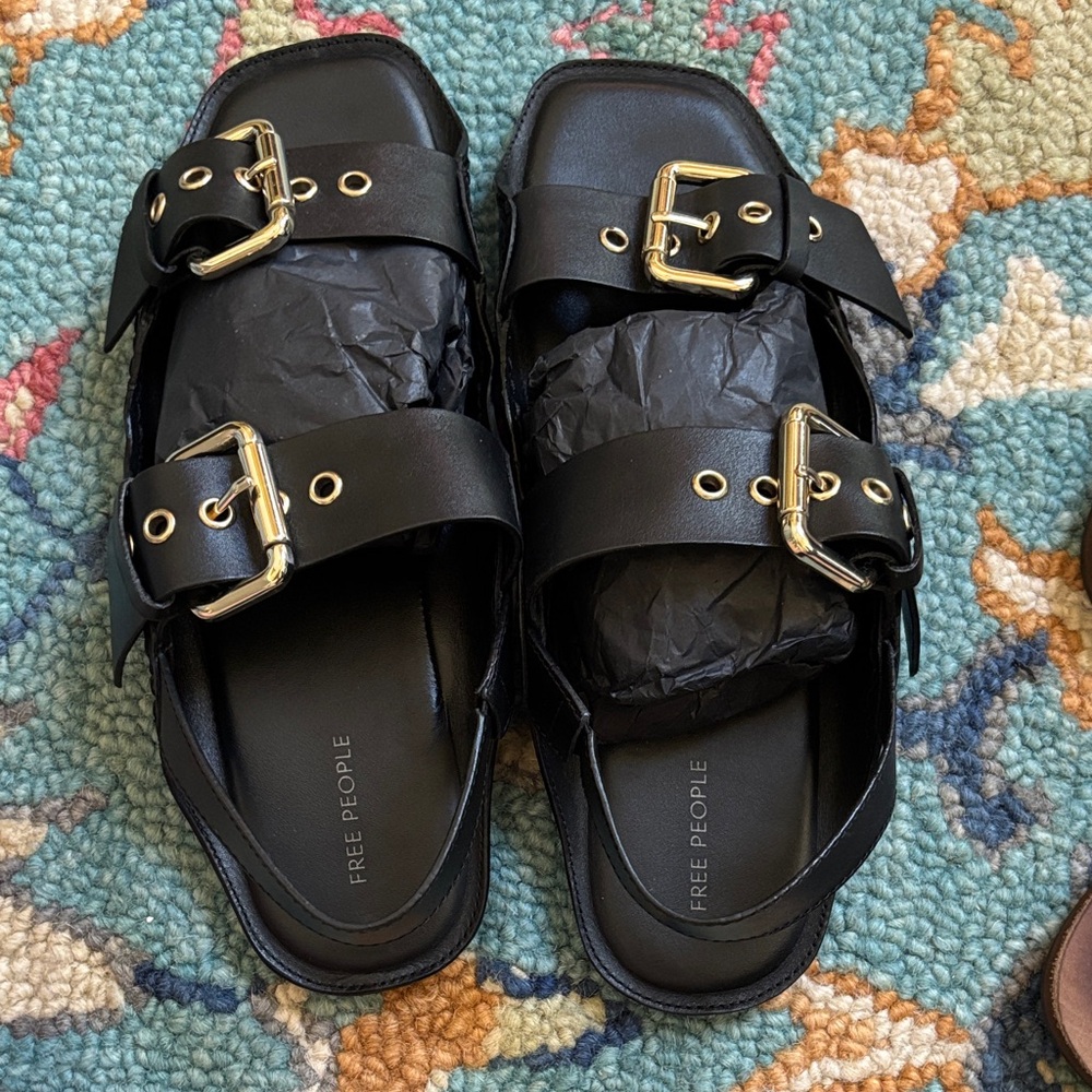 Free People Blossom Sandal Black Leather NWT
